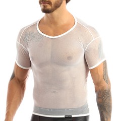 US Men Clubwear Cutout T-Shirt Tank Top Tops Fishnet Vest Sleepwear Blouse Sport