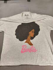 Barbie T-Shirt Mens XL Gray Heather Brooklyn Afro Graphic Gold Hoop Earrings Tee