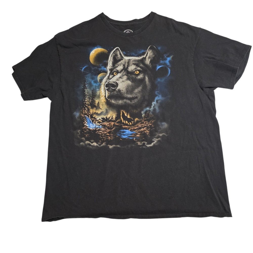 DOM Wolf Pack T-Shirt Black Night Nature Wolves Graphic Print Shirt Mens XL