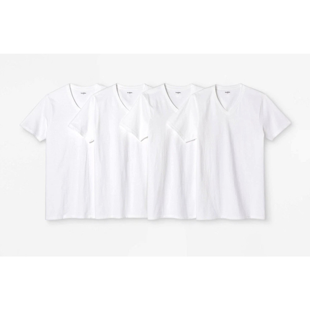 Men’s 4pk V Neck T Shirt Goodfellow White Large Cotton Jersey, Short Sleeve