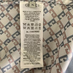 GUCCI Size XL White Navy & Red Monogram Silk Camp Short Sleeve Shirt