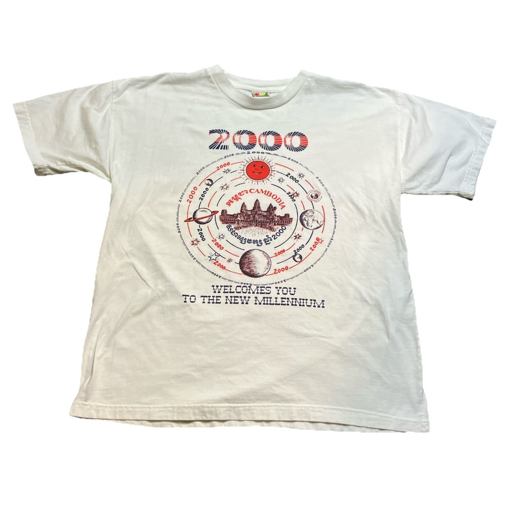 Rare VTG Cambodia Welcome You To The New Millennium Travel Tee Shirt 2000 M