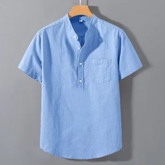 Men’s Breathable Cotton Stand Collar T-Shirt Summer Casual Pocket Top Tee Gift