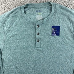 Apt 9 Premier Flex Henley Shirt Mens Medium Blue Heather Long Sleeve Stretch New