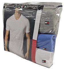 Tommy Hilfiger 3 Pk Classic V-Neck T-Shirts Gray Blue White Cotton Size large