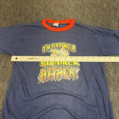 Vintage 1980 Six Pack Attack Iron On Single Stitch Thin 50/50 S Blue T Shirt