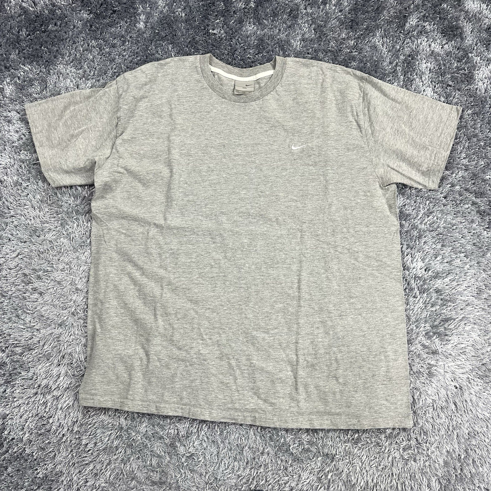 Vintage Nike Shirt Adult XXL Gray Embroidered Swoosh Logo Tee Y2K Casual Men 2XL