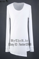 Mens Asymmetrical Hem Long Sleeve Shirt Top Mid Long T Shirts Punk Gothic S-3XL