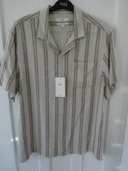 M&S MARKS & SPENCER ECRU MIX LINEN BLEND SHORT SLEEVE SHIRT SIZE L 41-43in CHEST