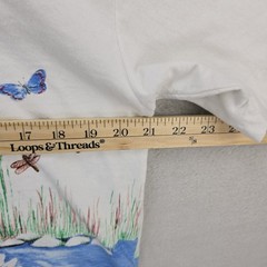 Vintage 90s Lake Nature Flower Dragonfly Wrap Around Shirt Large White Butterfly