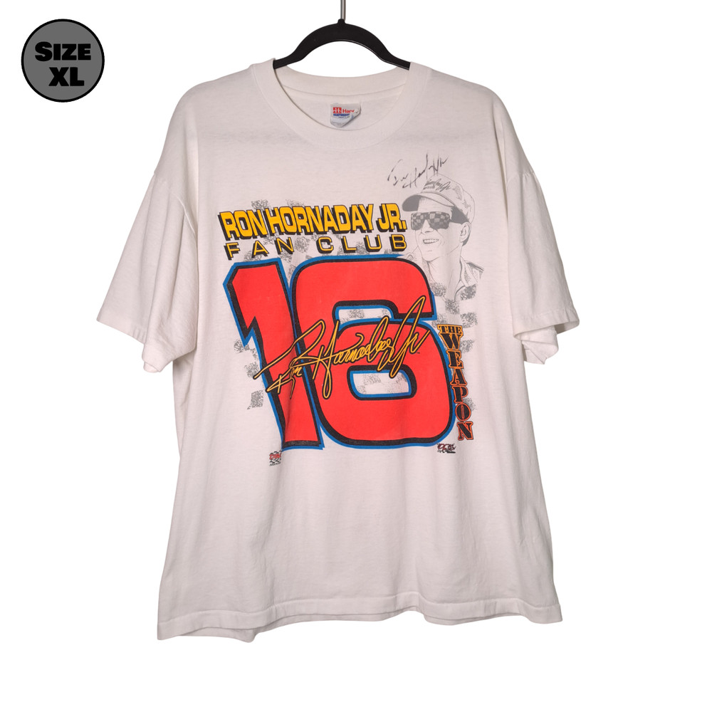 SIGNED Ron Hornaday Jr. Fan Club USED Shirt (DISTRESSED, XL, Single Stitched)