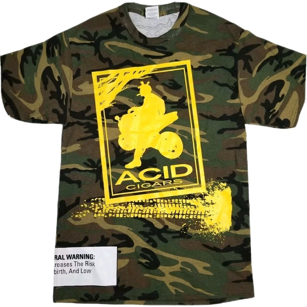 ACID Cigars Tobacco Camouflage Army Camo Green Dirt Bike T Shirt Mens SMALL