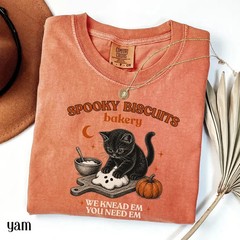 Vintage Spooky Biscuits Bakery Shirt Cute Black Cat Halloween Kneading Tee