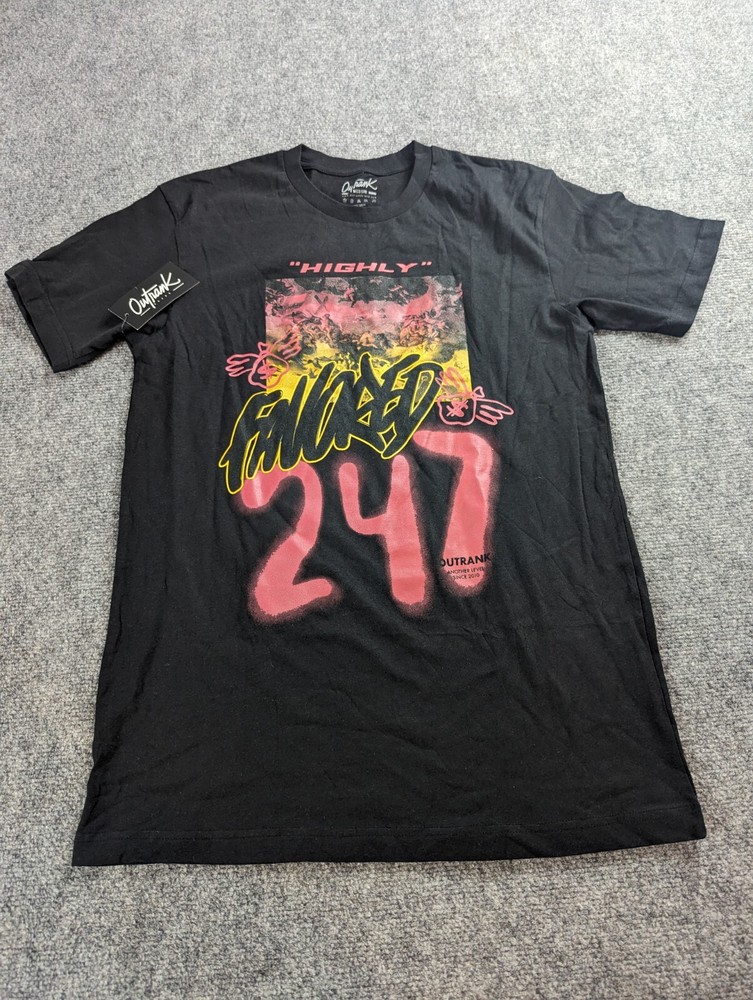 Outrank T-Shirt Men’s M Black Graphic Print 24/7 NWT