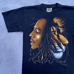 Vtg The Roxx 90s Mens L Black Graphic T Shirt Single Stitch Bob Marley Lion Zion
