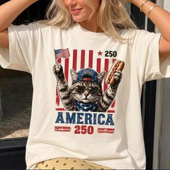 USA 250th Anniversary Cat T-Shirt Funny Patriotic Tee