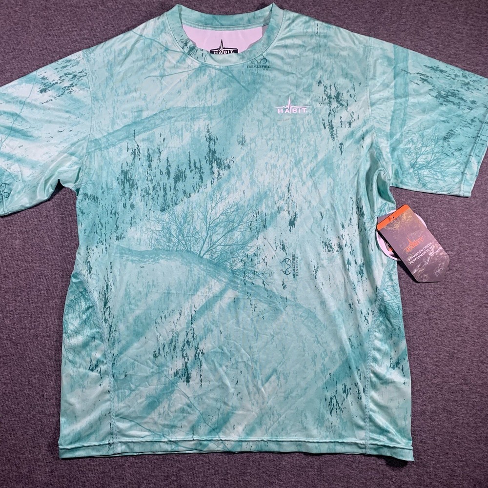 Habit Fishing Shirt Men’s Medium Shockwave Green Short Sleeve Realtree NWT