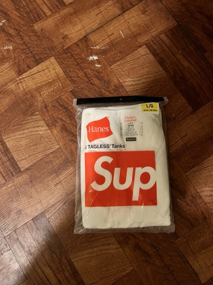 Supreme x Hanes white Tagless Tank Tops| Size LARGE 3 PACK