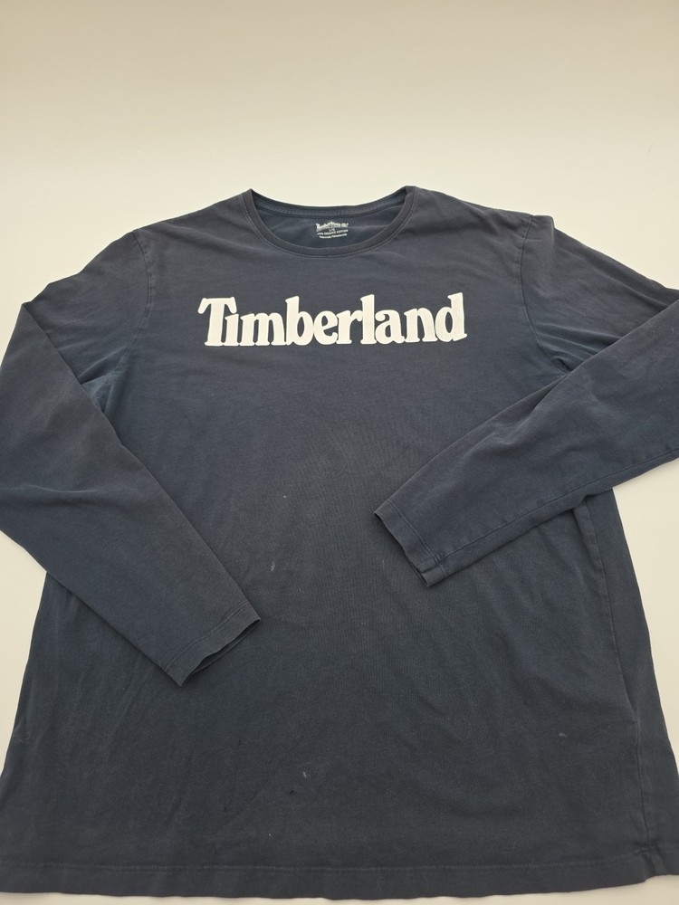 Timberland T-shirt Men L Blue Graphic Print Logo 100% Organic Cotton.#45053