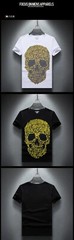 New Fashion Skull Rhinestones Summer Short Sleeve Luxury Men Streetwear T-Shirt