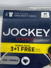 Jockey Men’s 4-Pack Crew Neck T-Shirts- White- Size Medium 38-40