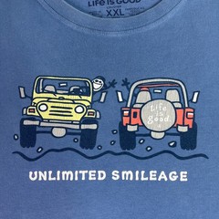 Life Is Good Mens XXL Blue Crusher Tee Unlimited Smileage Graphic Shirt