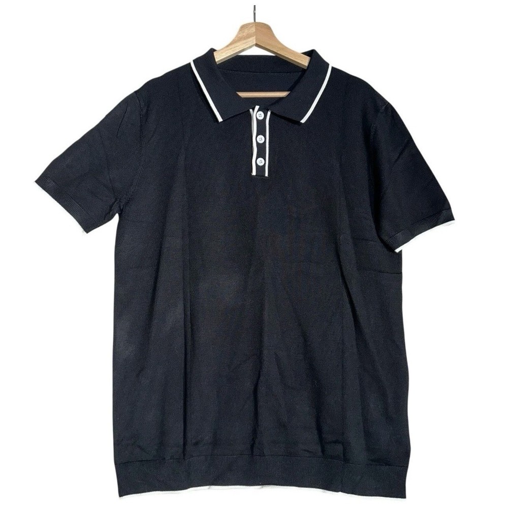 NEW Mens Polo Sz L Black Soft Stretch Collared Performance Holiday Gift Shirt