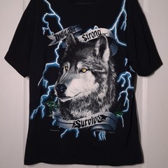 VINTAGE Wolf: Only The Strong Survive USED Shirt (XL, Single Stitch USA Thunder)