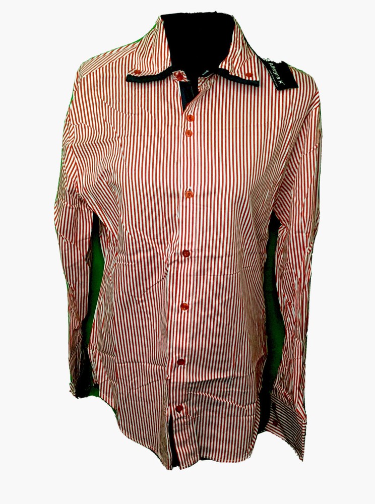 Allegra K Men’s White/Red Stripe Shirt NWT Size 38 Contrast Sleeve NWT Free Ship