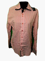 Allegra K Men’s White/Red Stripe Shirt NWT Size 38 Contrast Sleeve NWT Free Ship
