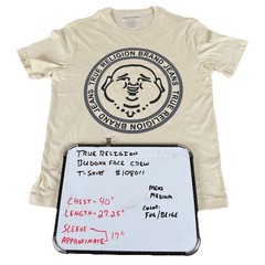 True Religion Buddha Face SS Crew Neck T-Shirt Mens Medium Fog-Beige NWT $59
