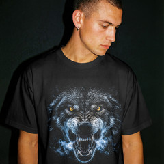 Angry Wolf Graphic Tee Black Men’s T-Shirt Gothic Punk Streetwear Unisex