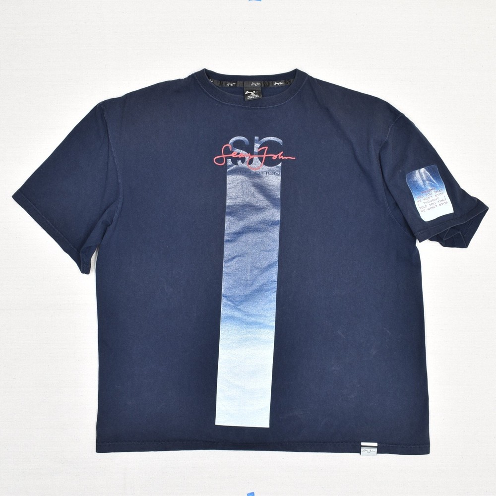 Sean John Men’s T Shirt Crew Neck Short Sleeve Cotton Blue Size XL USA Made VTG