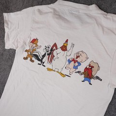 Vintage Looney Tunes Shirt Mens Medium White Double Sided Changes T Made USA 80s