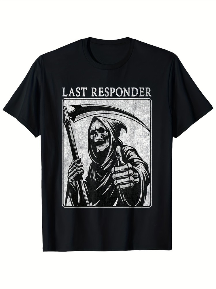 Last Responder Death Graphic T-Shirt – Men’s vintage distressed cotton short