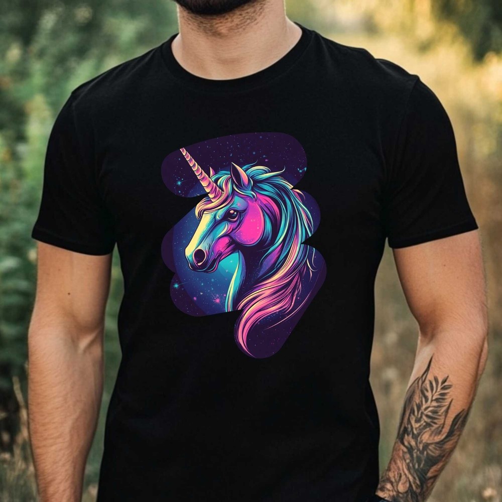 Mens Holographic Unicorn Print Cotton T-Shirt Size XS to 5XL