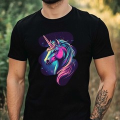 Mens Holographic Unicorn Print Cotton T-Shirt Size XS to 5XL