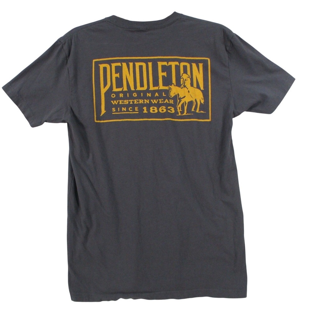Pendleton Mens Graphic T-Shirt Gray Western Wear Horse Cowboy Logo Size M