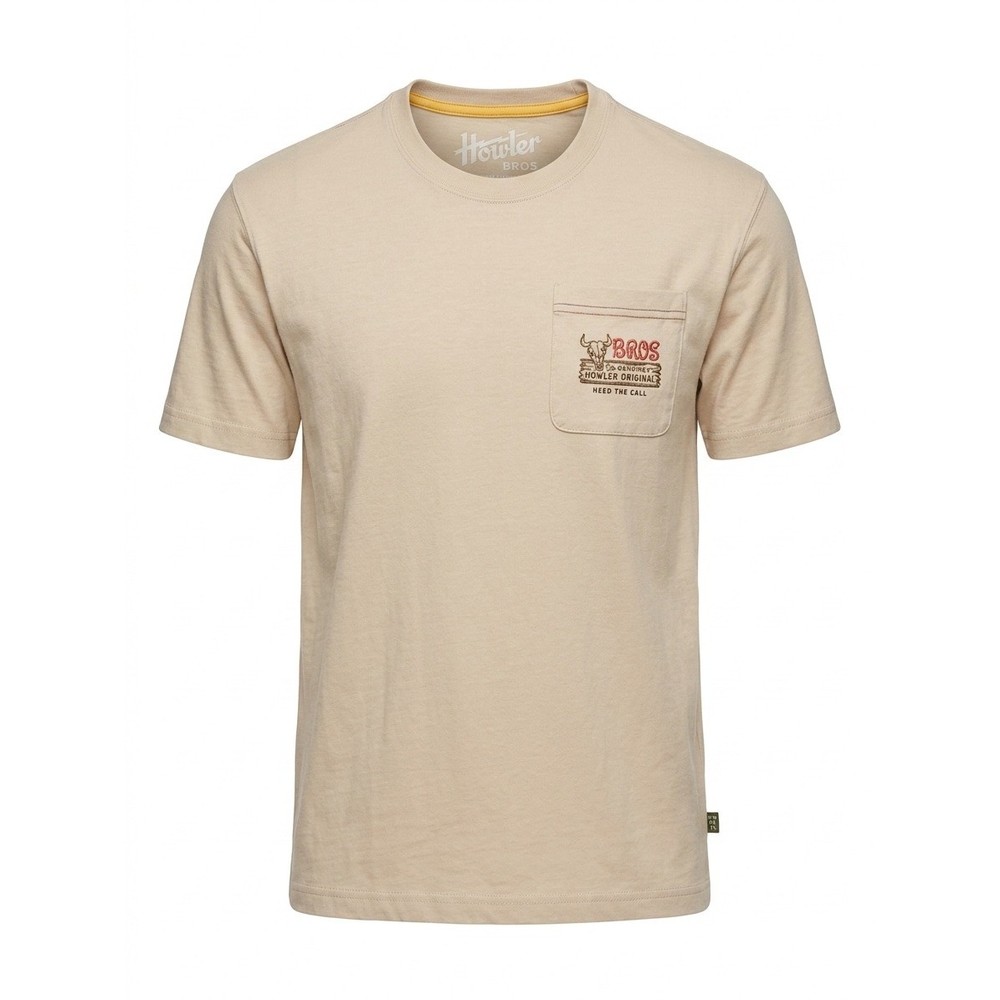 Howler Brothers Mens Large Beige Heed The Call Graphic Pocket T-Shirt Tan L