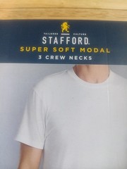 3 Mens Stafford Super Soft Crew Neck T-Shirts Size Medium New White