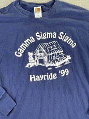 Vintage 90s Fraternity Hay Ride Shirt Men’s Large Blue Gamma Sigma Sigma 1999