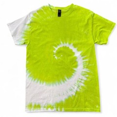 Gildan Light Cotton Tie-Dye T-Shirt Size M Neon Lime Green Spiral