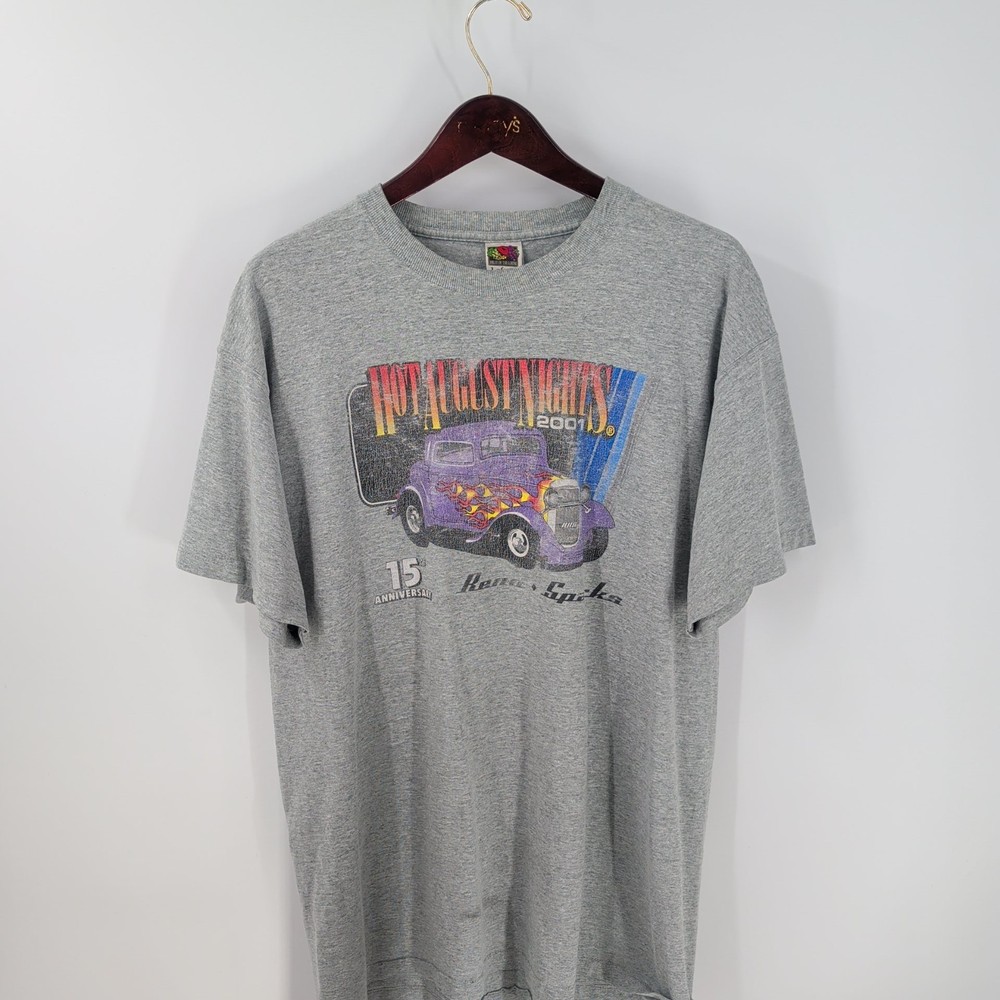 Vtg Fruit Of The Loom Hot August Nights 2001 15th Anniversary T-Shirt Gray XL