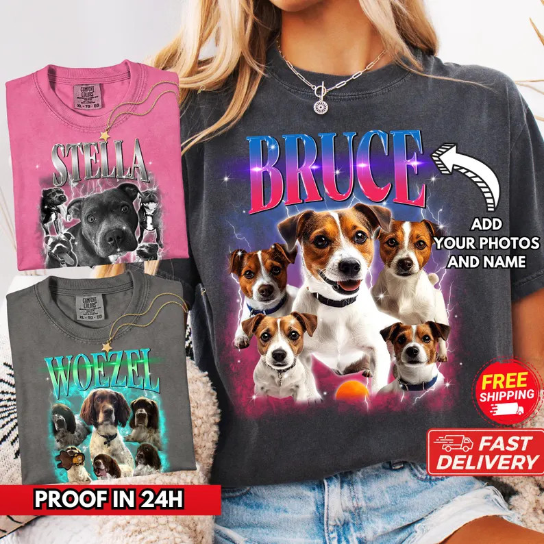 Custom Pet Portrait Personalized Comfort Tee Dog Cat Memorial Gift Shirt