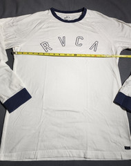 RVCA T-Shirt Men Medium Off White Blue Crew Neck Long Sleeve Tee Logo Pull Over