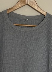 UNIQLO Mens Medium Waffle Knit Thermal Top Grey 3/4 Length Short Sleeves