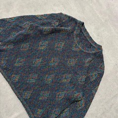 One-of-a-kind all-oer pattern retro knit sweater mix color short length thin