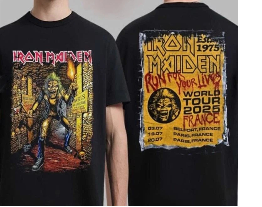 Hot!!1 Iron Maiden Run For Your Lives World Tour 2025 France Tour Reprint