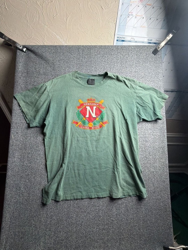 Vintage 90s Single Stitch Nebraska USSSA State Softball Striped T-Shirt Thrashed