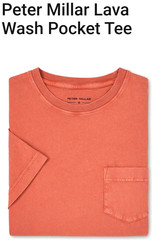NEW PETER MILLAR, MENS SIZE XL, LAVA WASH ‘CLAY ROSE’ POCKET T-SHIRT-MSRP $65.00